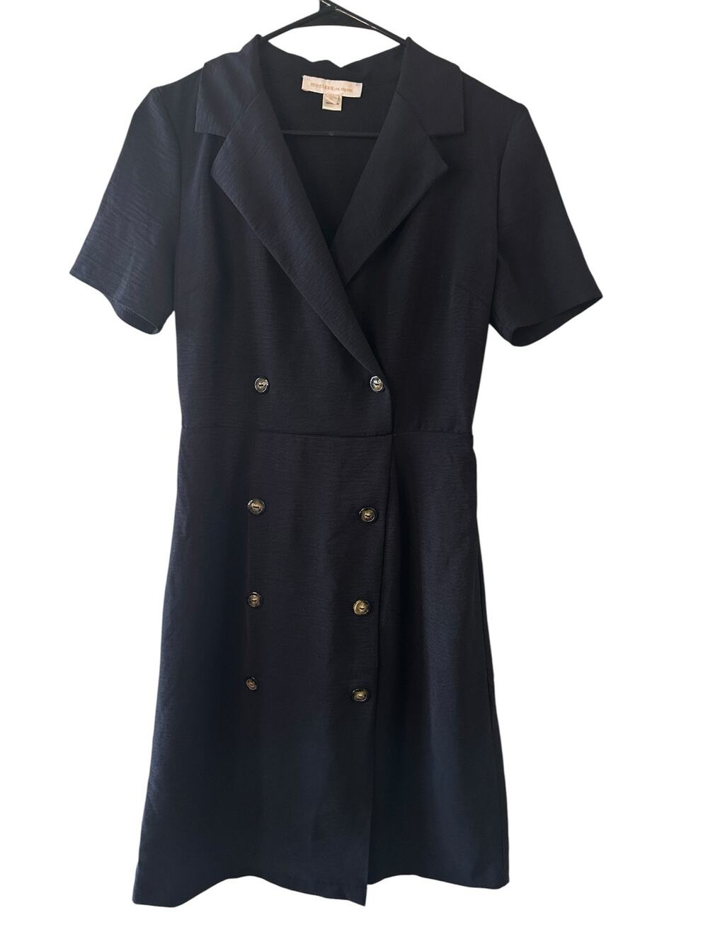 Monteau Black Button Detail Short Sleeve Formal Dress Women Sz M